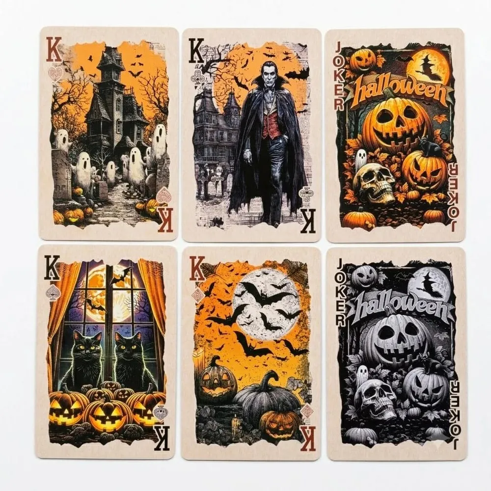 55pcs Vintage Halloween Playing Cards Deck Spooky Pumpkin Skeleton Poker Cards Dark Gothic Board Game Family Party Prop Gift — image 4