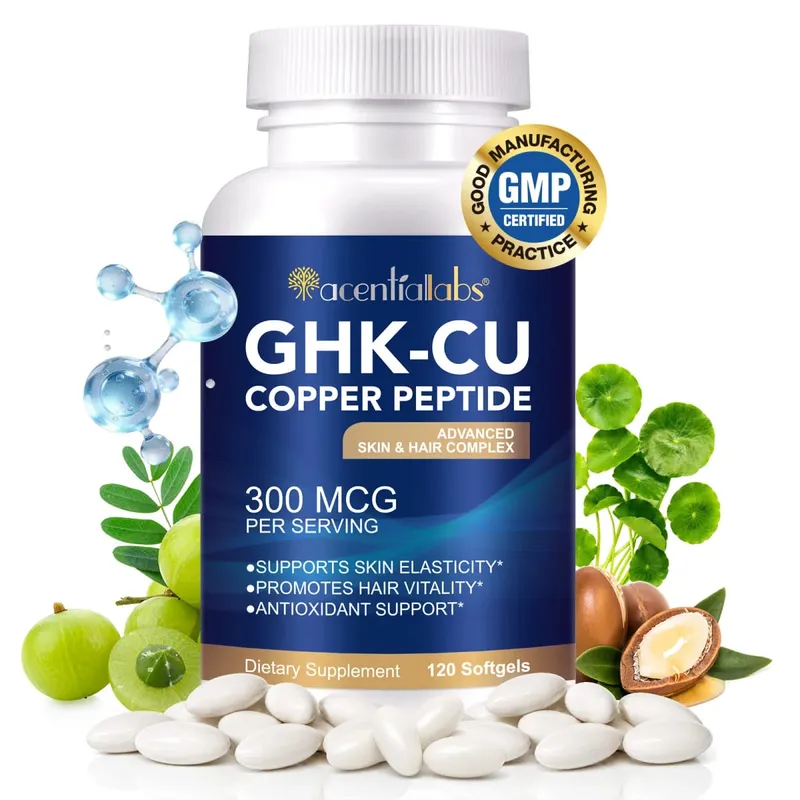 Natural Vegan Skin Hair Complex Supplements Liposomal GHK-Cu Copper Peptide Softgels Capsules 120pills with Biotin for Adults