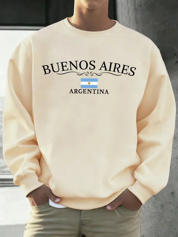 Buenos Aires Argentina Printed Men Sweatshirts Street Hip Hop Sportswear Fleece All-Match Pullover Unisex Casual Loose Clothing