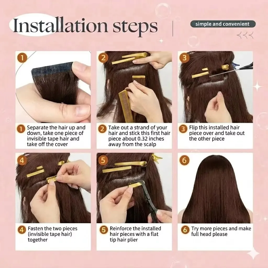 PU SKin Invisible Seamless Real Human Hair Tape in Hair Extensions Brazilian Dark Brown 16-24 Inch Remy Straight Hair 100% Human Hair For Women — image 2