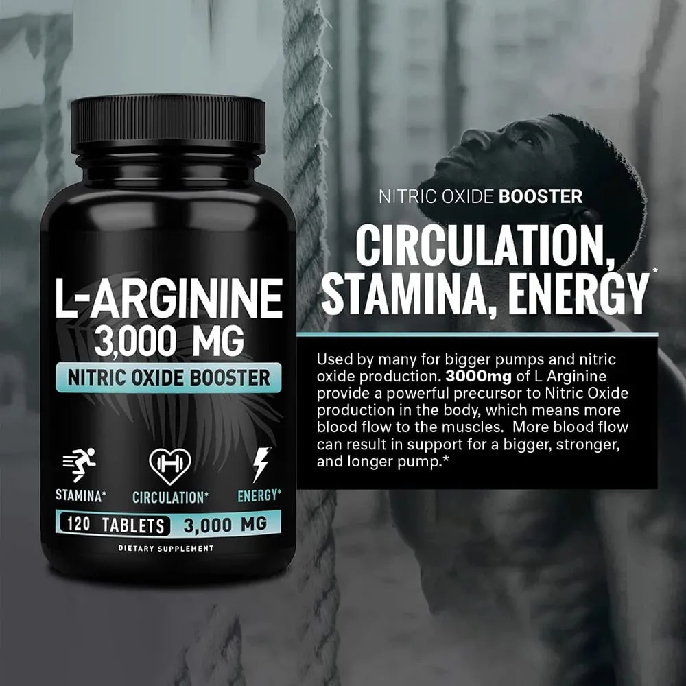 L Arginine 3000mg Capsules - 120 Capsules Nitric Oxide Supplement for Sport Muscle and Energy - L-Arginine Nitric Oxide Booster — image 4