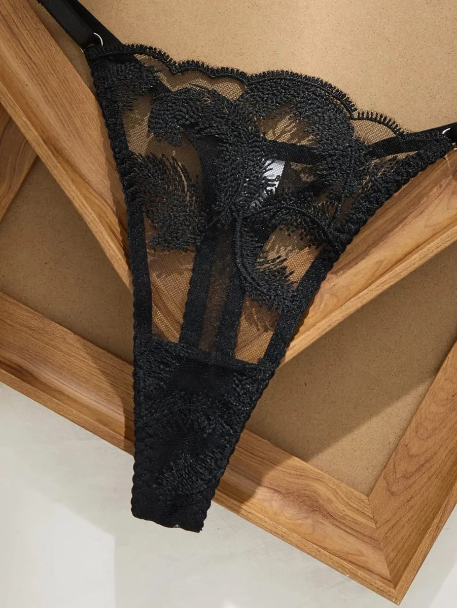 Black Feathers Women's Bra Set Soft And Stylish Intimate Apparel Ensemble Comfortable Feminine Lingerie — image 6
