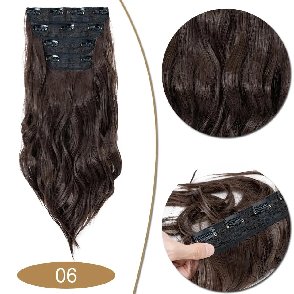 S-noilite Synthetic Hair 22inch Clips In Hair Extensions Long Wavy Clip In Hair Thick Double Weft 4Pcs/set Hairpieces For Women — image 12