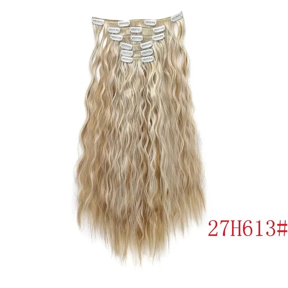 24 Inch Clip In Hair Extensions 6PCS Hair Extensions Long Water Wave Hair Full Head Synthetic Clip On Hairpiece For Women Girls — image 10