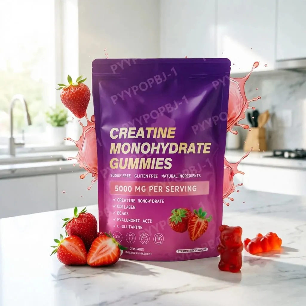 Creatine Monohydrate Gummies 60 Count with Collagen Biotin Vitamin D3 & Hyaluronic Acid for Daily Pre & Post Workout Recovery