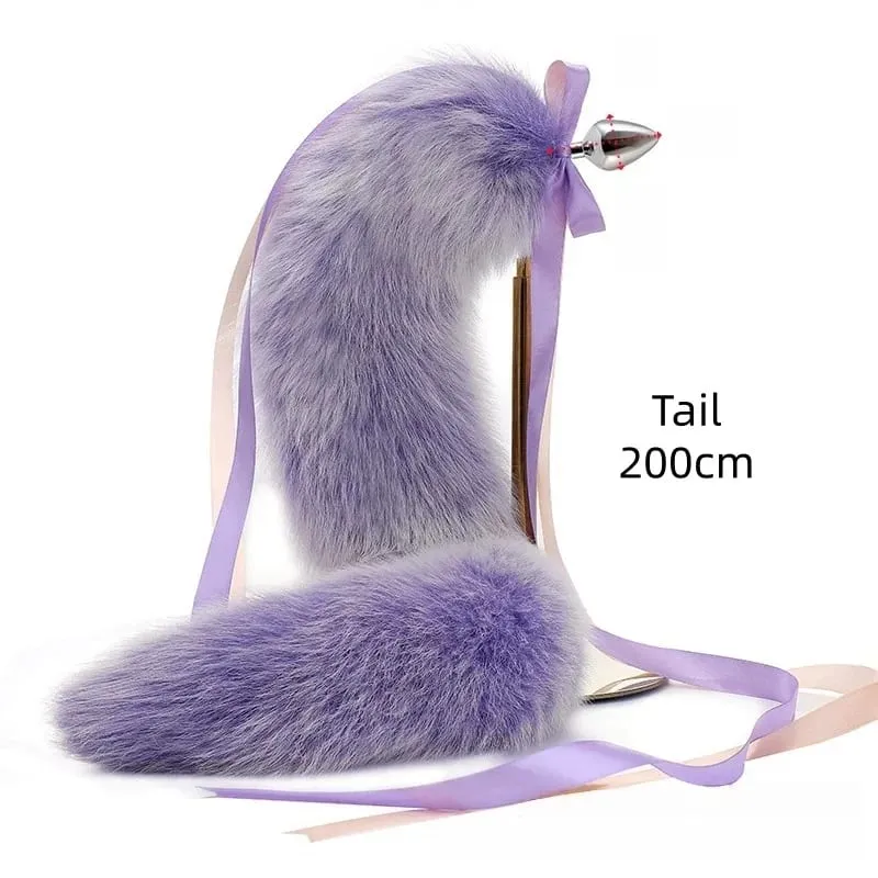 200cm Soft Real Fur Fox Tail Anal Plug with Split Design Metal Butt Plug for Women Cosplay Costume Flirt Sensory Sex Toys — image 13