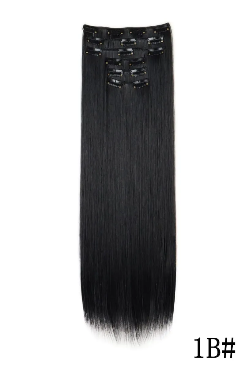 24Inch 16 Clips in Hair Extensions Long Straight Hairstyle Blonde Black Hairpieces Heat Resistant False Hair Daily Use Cosplay