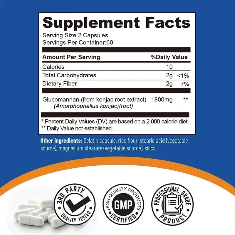 Glucomannan 1800mg - Promotes Energy Production Increases Satiety Appetite Suppressant Supplement — image 3