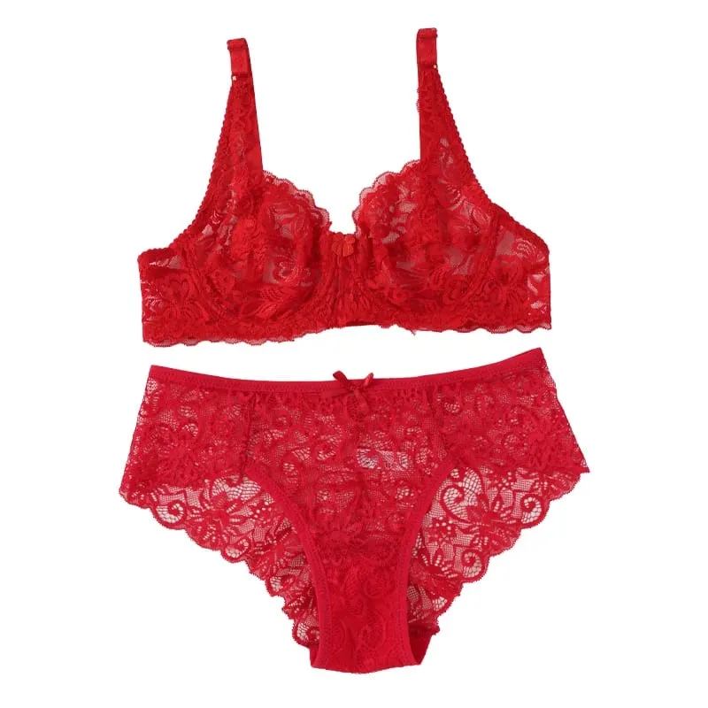 Sexy Lace Bra Set Women Push Up Non-pad Breathable Underwire Thin Solid Panties Underwear Exquisite Lingerie Daily — image 10