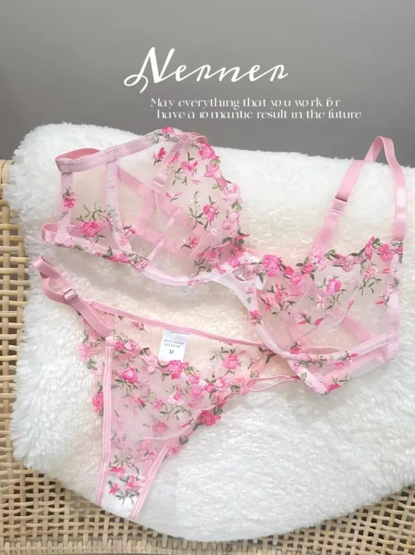 French Sheer Floral Lingerie Set Ultra Thin Sexy See Through Bralette with Soft Underwire & Women Large Bust Support S-XL MOYISU — image 13