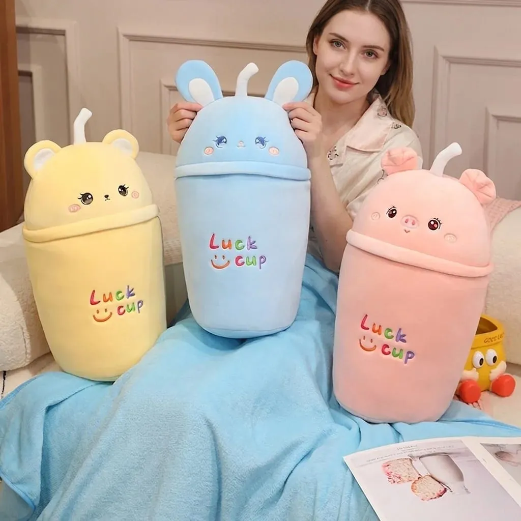 Milk Tea Cup Plush Pillow Animal Stuffed Soft Sofa Cushion Squishy Blanket Adorably Home Decor Toys Birthday Surprise Gifts