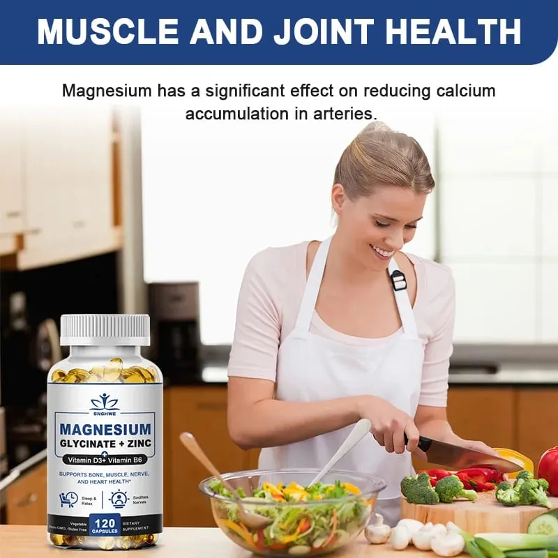 Magnesium & zinkkapslar för muskelled benenzym & hjärthälsa Vila & avkoppling Magnesiumglycinattillskott — image 5