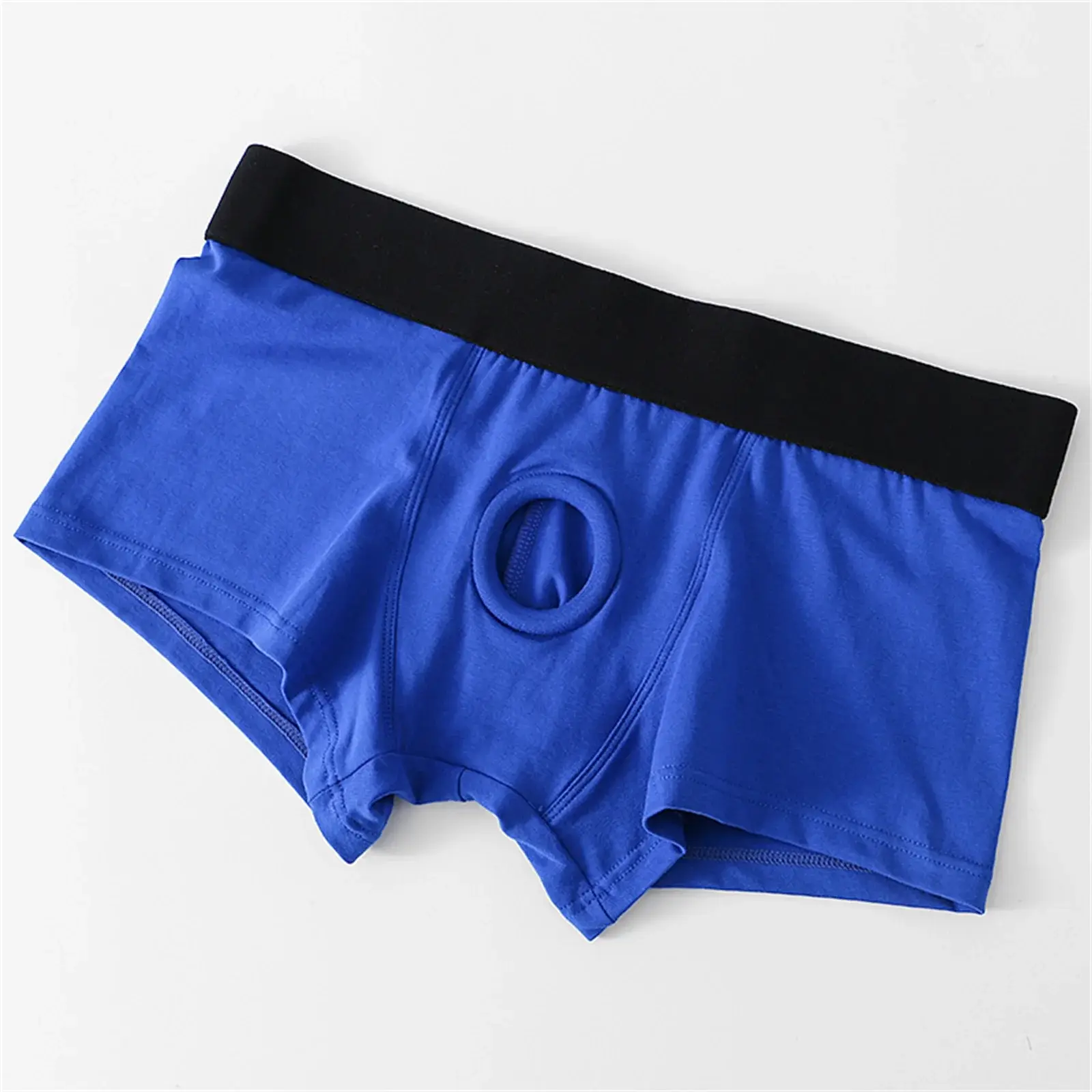 Men's Boxers Front Hole Pouch Underwear Silicone Cockring Sexy Boxershorts Malapad na Waistband Cotton Underpants Hollow Out Lingerie — image 14