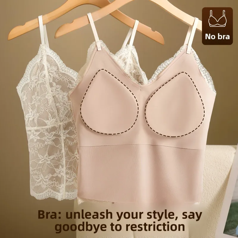 Sexy Pure Hot Girl Lace Ladies' Tank Top Camisole Girl's Bra Pad Slim Base Layer Strapless Top Women Camisole Vest Everyday Wear — image 4