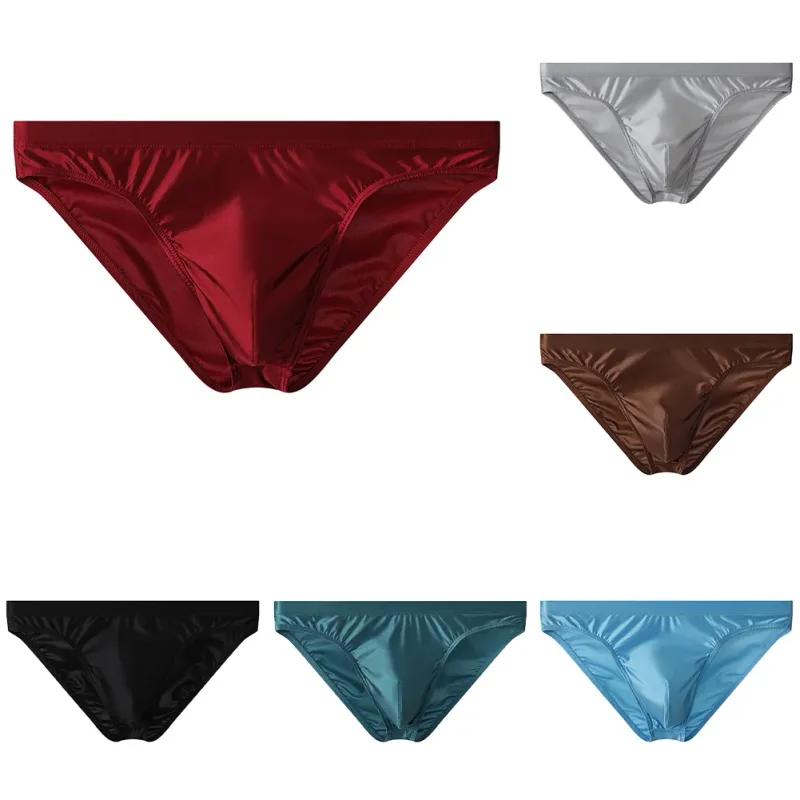 Luksus brun satin herrebikini trusser Høj elastisk linning Glat skinnende underbukser med 3D konturpose Åndbar intimitet — image 9