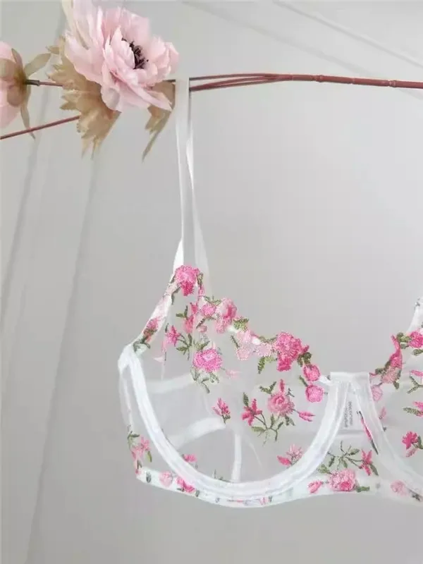 French Elegant Lingerie Set-Floral Embroidery Semi-Transparent Bra & Brief Black Sensual Women's Underwear Luxury Intimates — image 8
