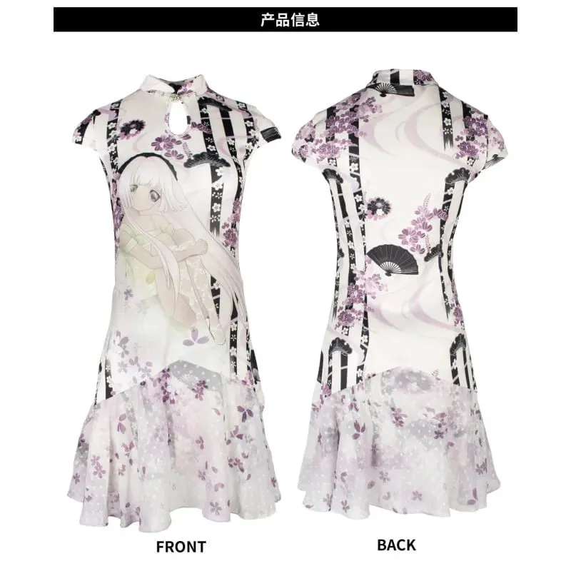 European American trendy sweet cool girl cropped cheongsam dress anime flower print chinese stand collar frog button slim casua — image 7