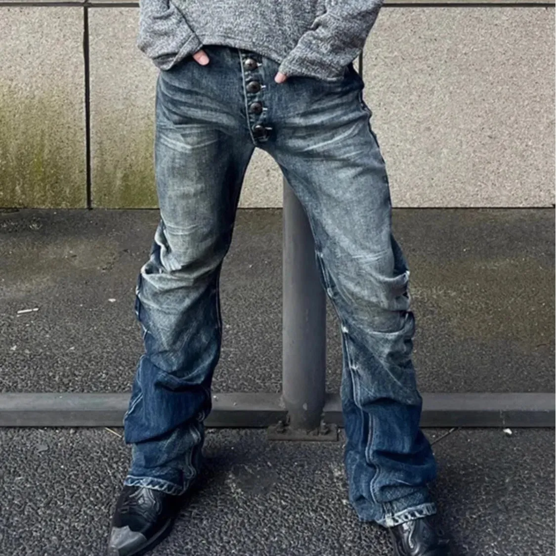 European American New Fashion Men's Slim Casual Trendy Simple Basic Denim Trousers Male Daily High Street Jeans Pants Clothes — image 2