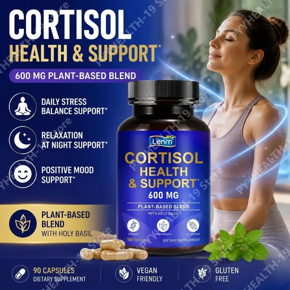 Lenm Cortisol Health Support Capsules Ashwagandha Rhodiola Holy Basil L-Theanine For Stress Balance & Relaxation Adult 90 Count — image 1