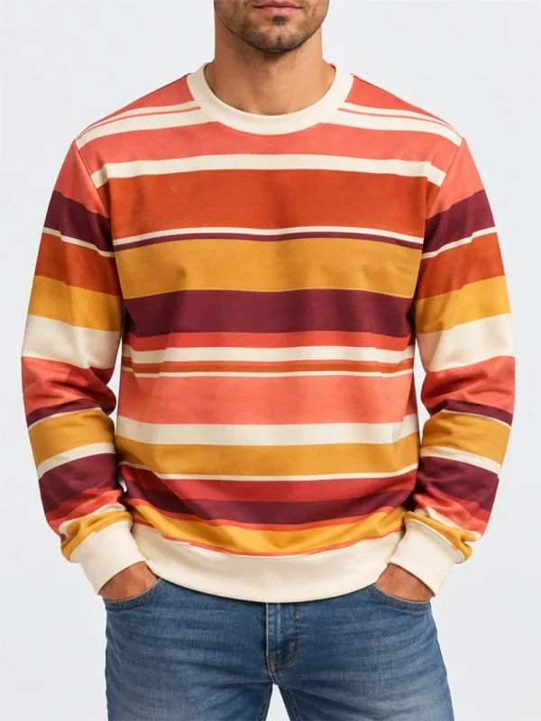 Men's Vintage Striped Crewneck Sweatshirt Casual Long Sleeve Pullover Color Block Autumn Streetwear Everyday Fashion Classic Top — image 5