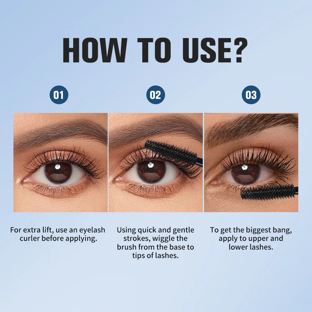 Mascara Hypoallergenic Waterproof Long Lasting Volume Curling No Smudge For Sensitive Eyes With Eyelash Curler Daily Eye Makeup — image 6