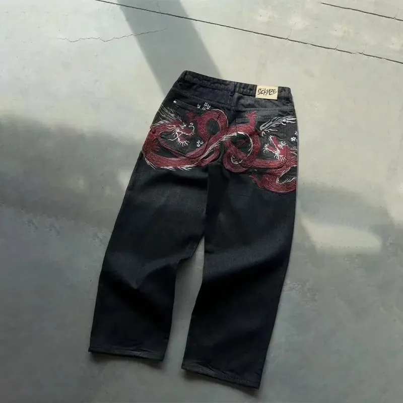 Y2K Baggy Jeans men vintage Embroidered high quality denim fabric American style jeans Gothic streetwear Hip Hop wide leg pants — image 4