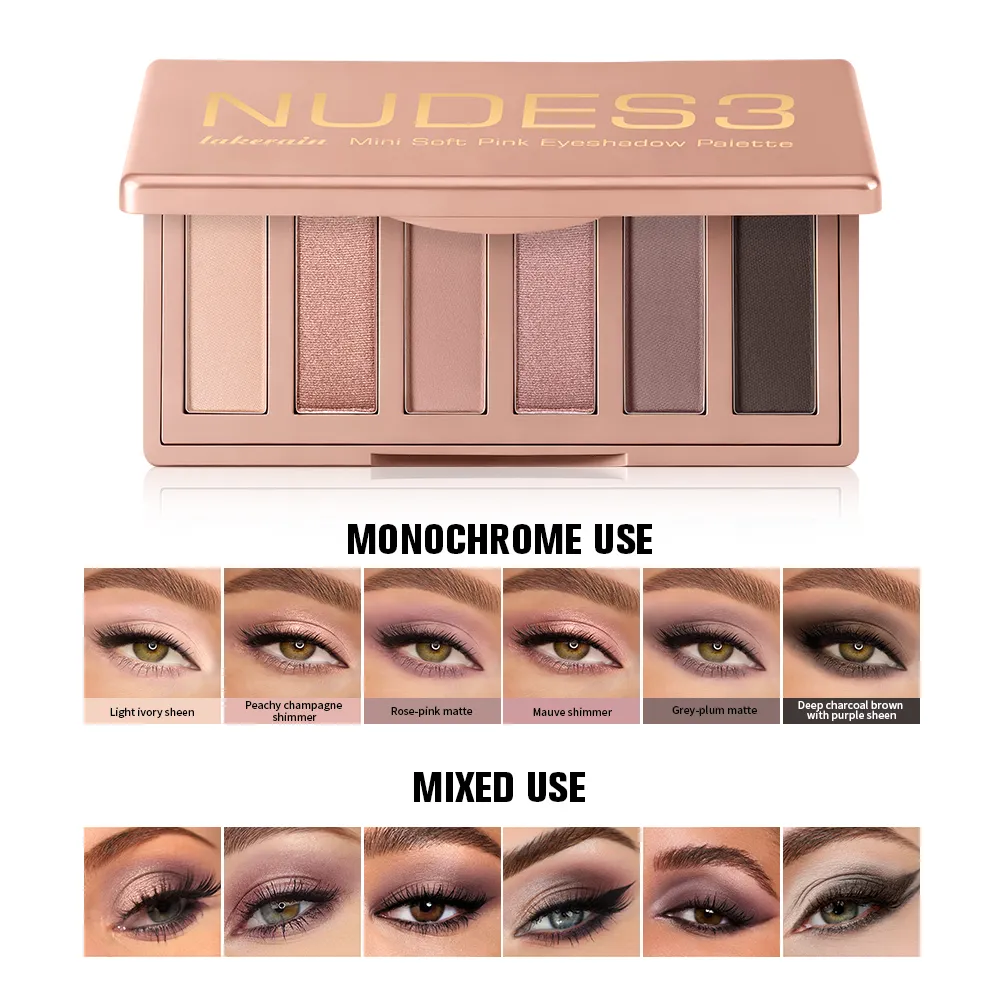 Soft Pink Eyeshadow Palette 6 Colors Matte Shimmer High Pigment Blendable Long Lasting Multi‑scene Eye Makeup Palette — image 4
