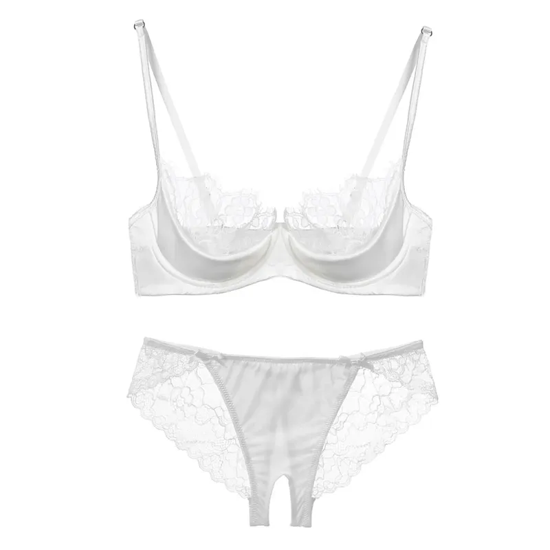 French Lace Half Cup Lingerie Set Green Ultra Thin Sheer Soft Comfortable Underwire Bra For Small Bust Women 32‑38AB — image 8