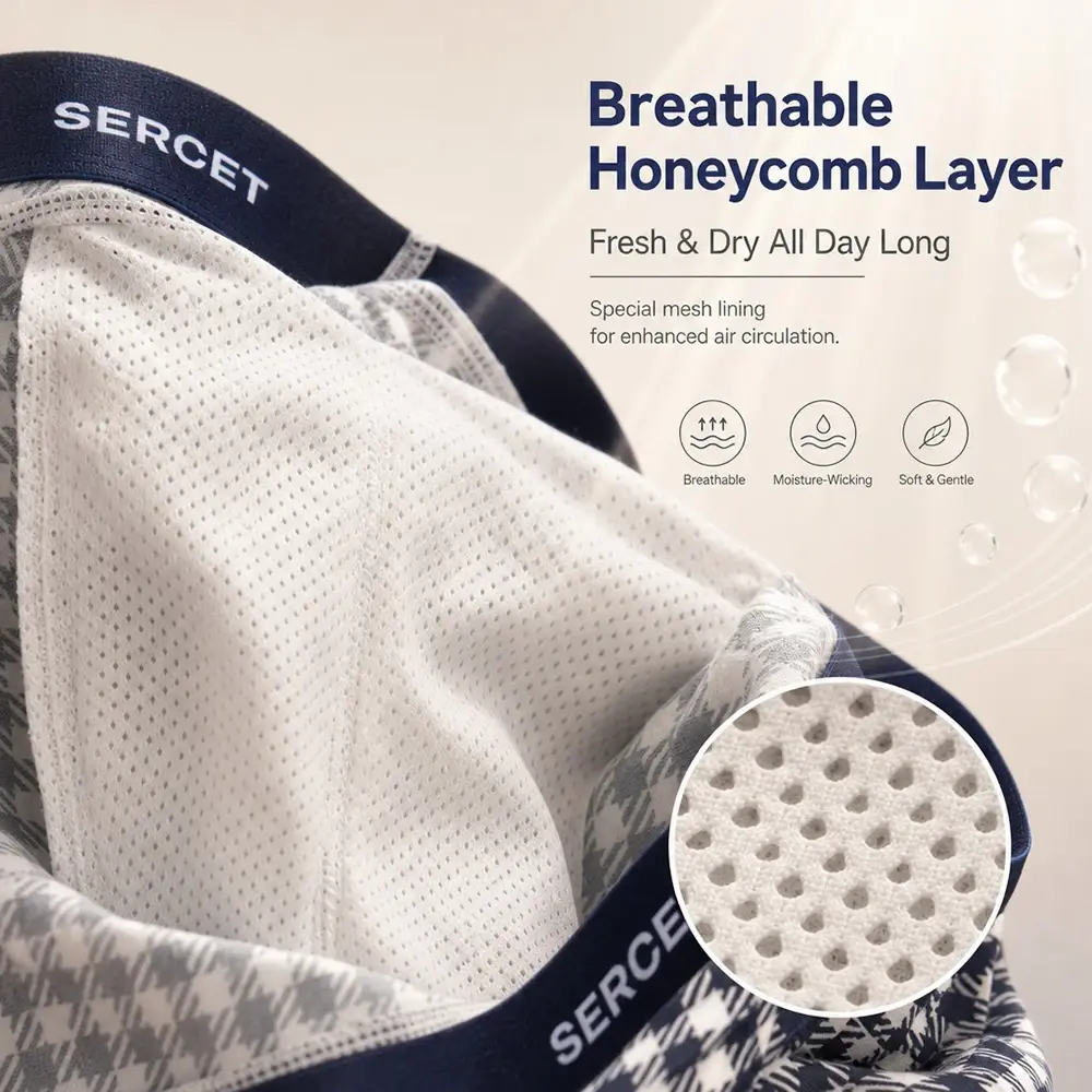 1/3PCS 95% Cotton Soft Boxers Striped/Dot/Plaid Knit Man Underwear Autumn Breathable Antibacterial 3D Mesh Crotch Men's Panties — image 4