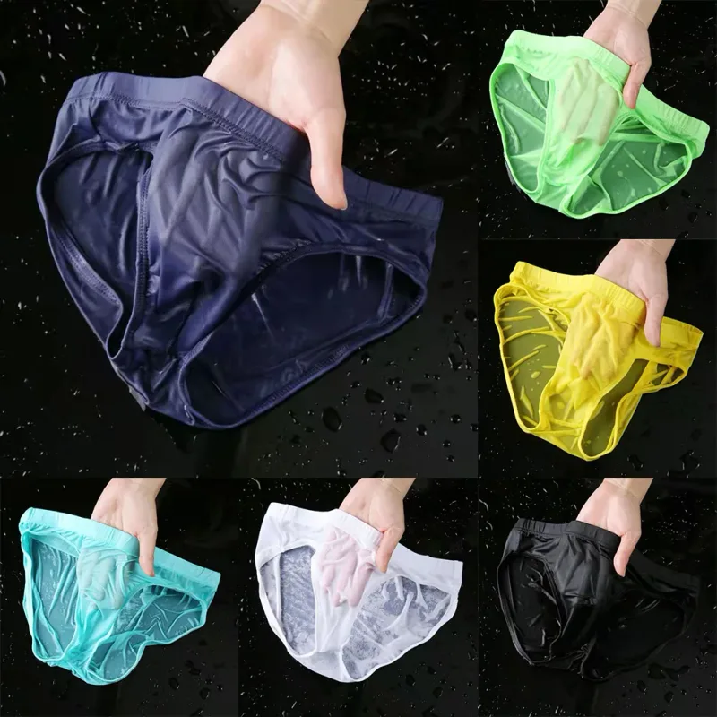 Men Sexy Sheer Ice Silk Briefs Underwear Quick-Dry U Convex Pouch Breathable Low-Waist Underpants Summer Cooling — image 9