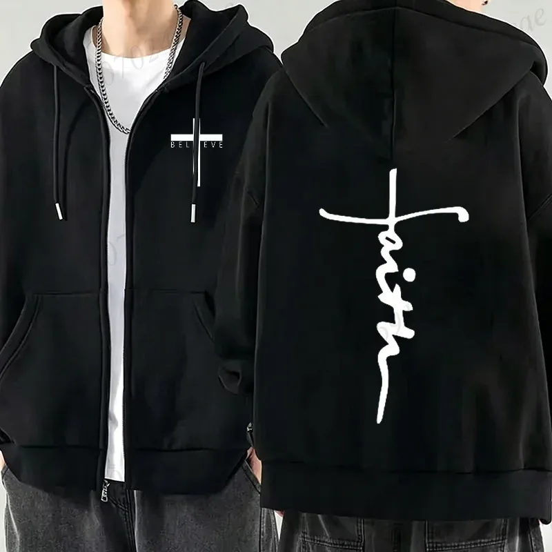 New Fashion Zipper Hoodies Christ Jesus Cross Print Men Hoodies Sweatshirts Fleece Hip Hop Street Hoodie Zip Up Sweatshirts Top — image 5