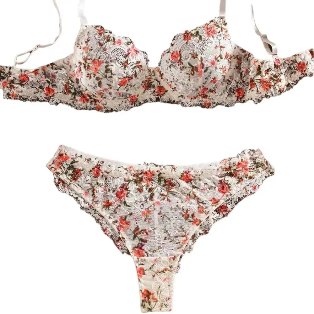 Soutien-gorge Ultra fin en dentelle florale, sans doublure, ensemble slip, sous-vêtements avec anneau en acier, transparent, Lingerie Sexy, brassière pour femmes, été — image 2