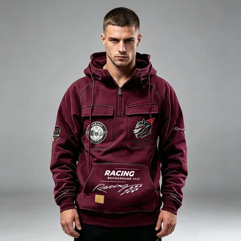 Men's Racing Suit With Large Pockets And Hooded Pullover. Men's Multi-pocket Outdoor Camping Hiking Sports Casual Jacket. — image 9