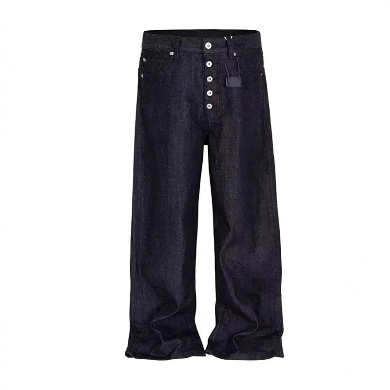 High Street Retro Buckle Design For Men'S Jeans Street Ruff And Handsome Loose Casual Wide Leg Pants Black Jeans — image 8