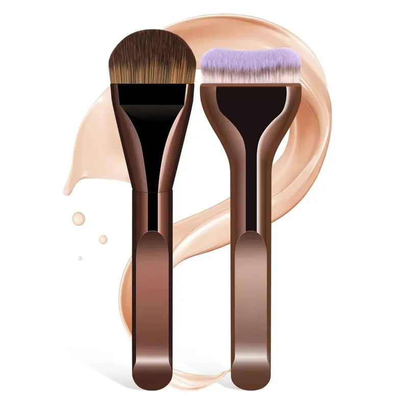 2pcs Foundation Makeup Brushes Set Ultra Thin Top Mask Brush For Liquid Cream Cosmetics Blending Beauty Tool Premium Gift — image 1