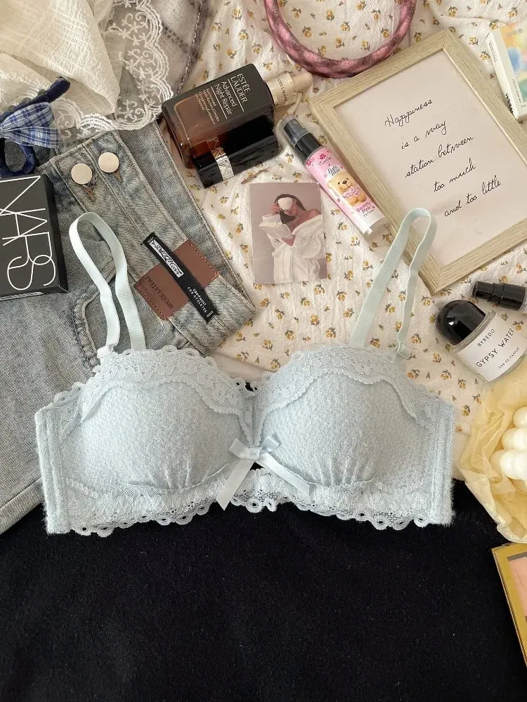 New Lace Lingerie Set Non Wired Padded Bra Half Cup Small Bust Boost Sexy Anti-Sag Underwear Women All Season S-XLAB Cup — image 3