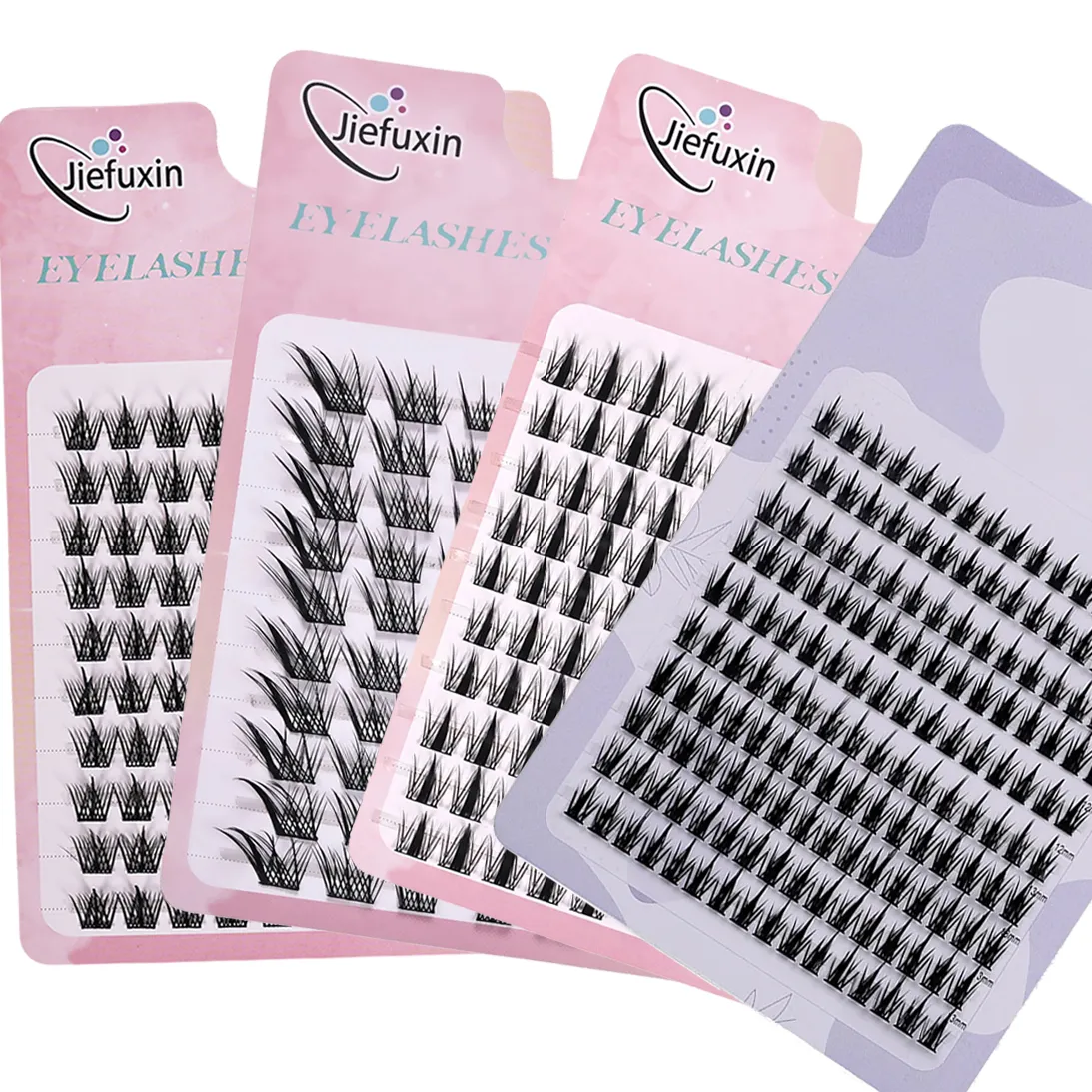 Tapered Thick Fox Eye Manga Cluster Lashes Jiefuxin Large Capacity Tray DIY Segmented Individual Self-Graft Lash Extensions