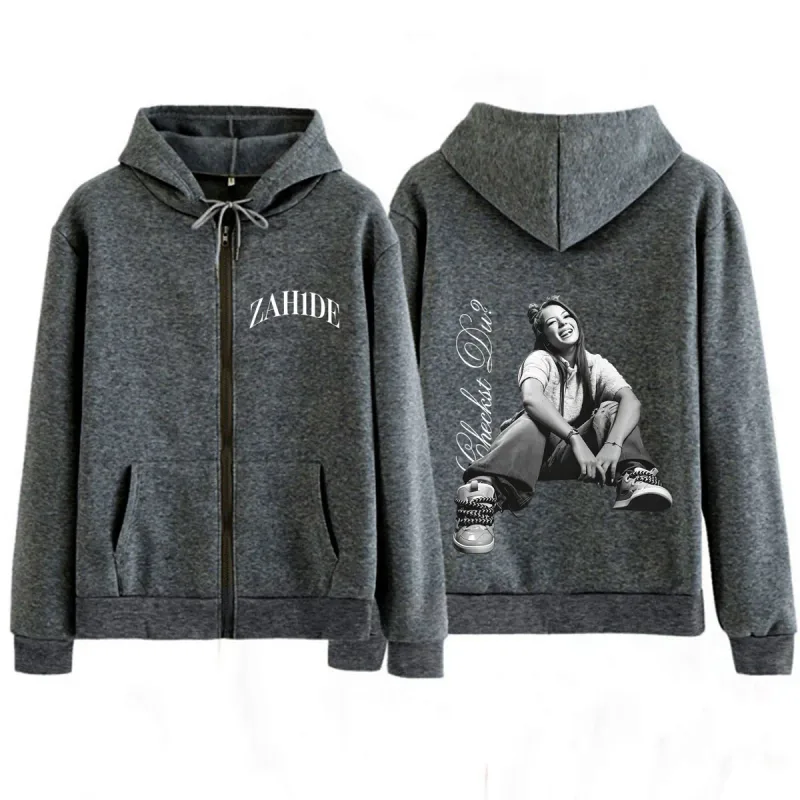 Singer Zahide Tour 2026 Merch Graphic Zipper Hoodies Men Women Fashion Winter Hip-hop Loose Casual Vintage Zip Up Sweatshirts — image 7