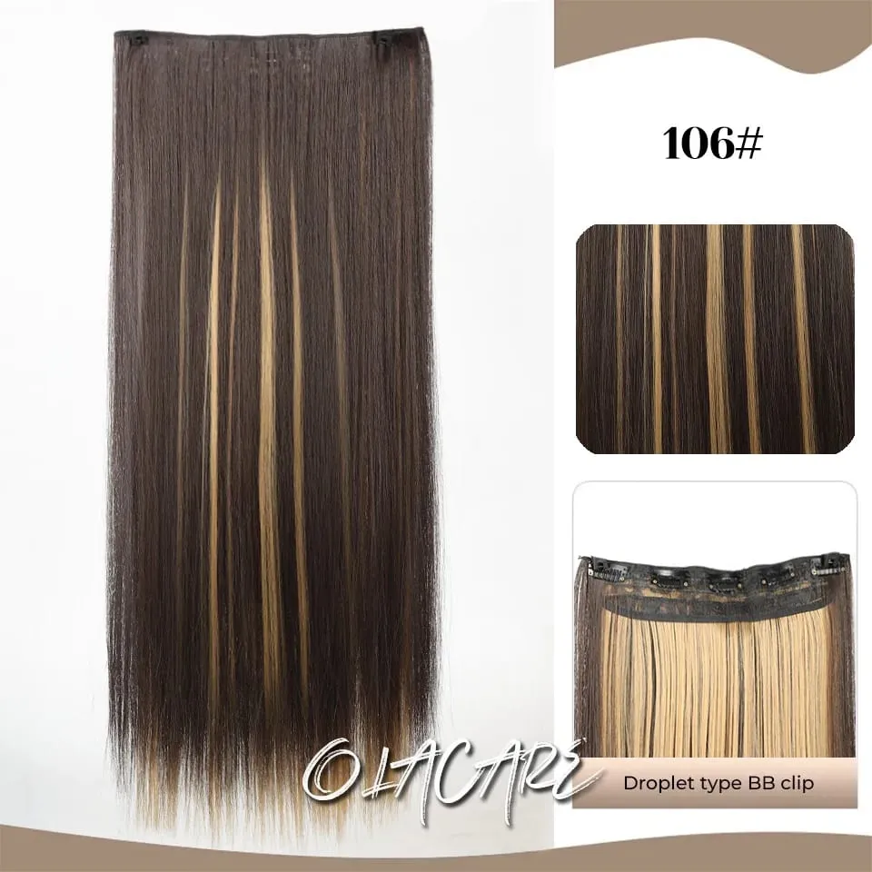 Synthetic Wig 5 Clip One Piece Invisible Hair Extensions Long Straight 24Inch Heat Resistant Hairpiece for Women