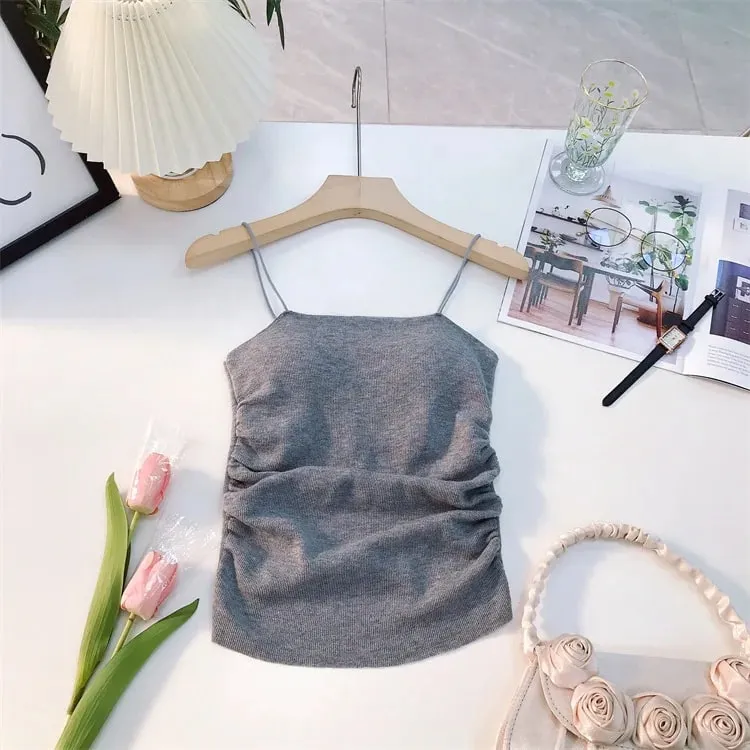 Soft Wool Padded Women's Cropped Crop Solid Sleeveless Basic Streetwear Corset Top Youthful Woman Clothes