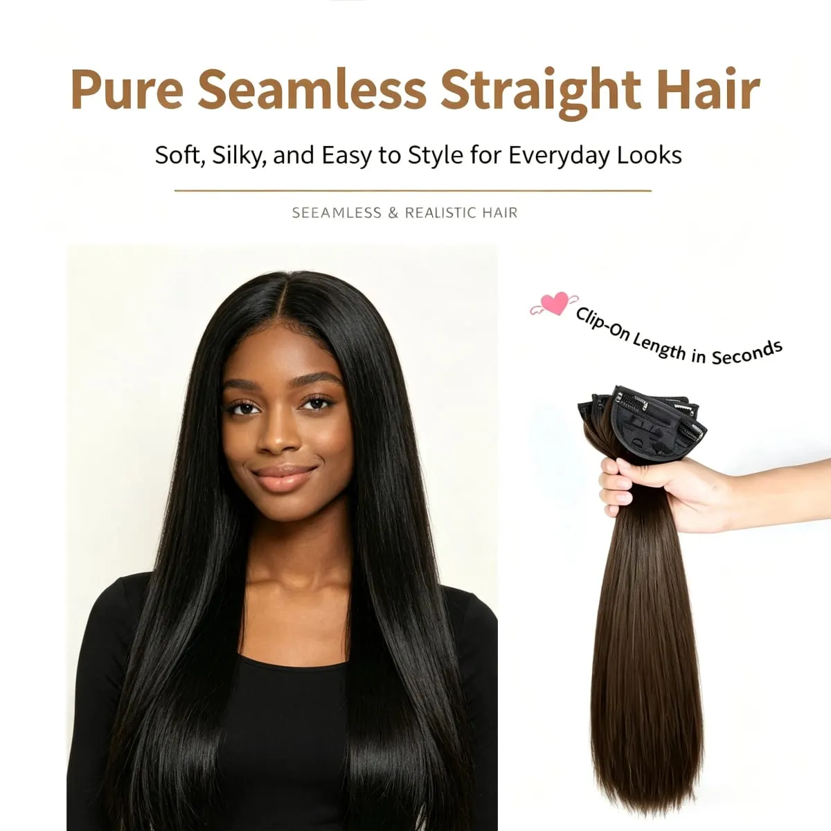 3 Pcs Invisible Seamless Clip in Hair Extensions Straight Synthetic Fiber Breathable Mesh Elastic BB Clips Lightweight Silky Hai — image 7