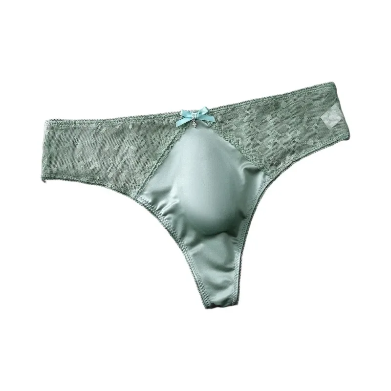 Men's Thong Underwear Made of 81.7% Polyester 18.3% Spandex Ice Silk Blend with Lace Trim and 3D Bulge Pouch Solid G String — image 15