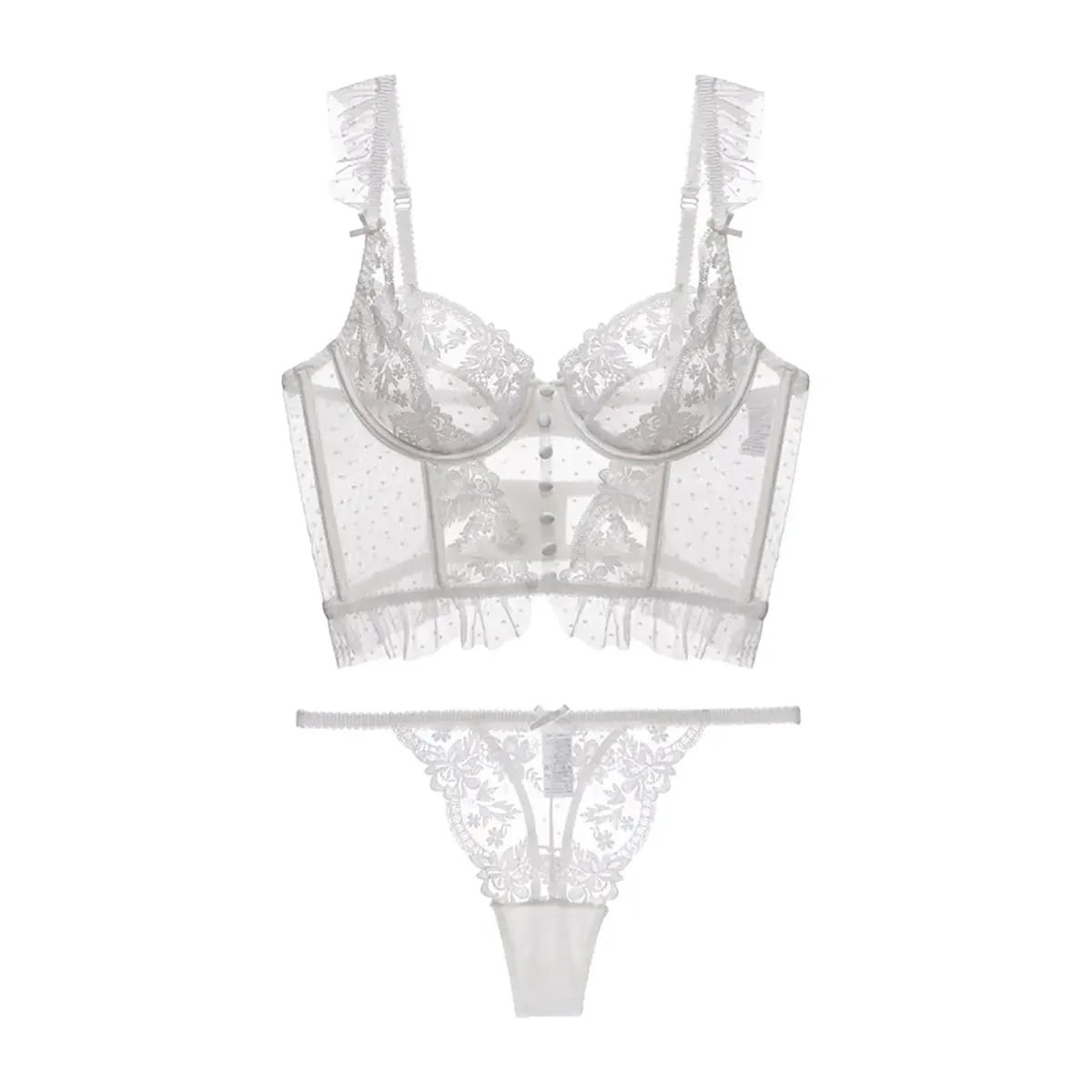 Women Lingerie Set Thong Panty Underwear 2 Piece Bodysuit Soft Lace Bra and Panty Set for Honeymoon French Lingerie Nightwear
