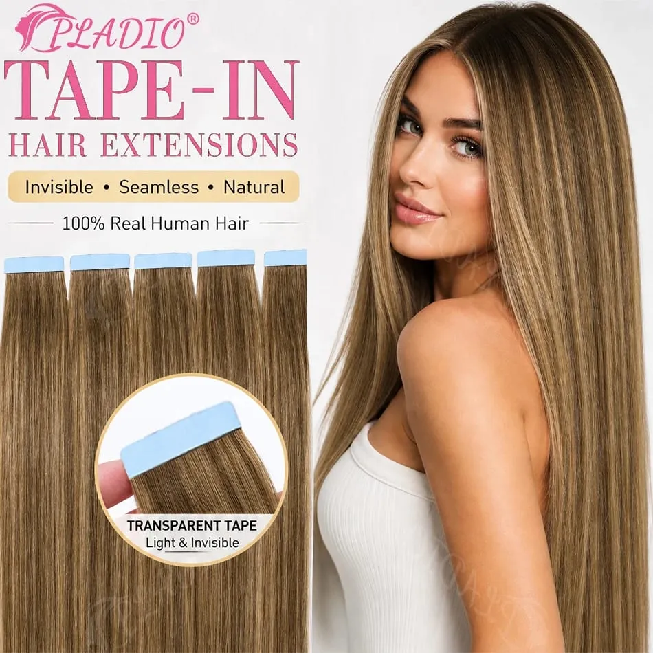 100% Human Hair Tape in Extensions 20Pcs 50g Remy Skin Weft Seamless Invisible Silky Straight Thick Ends for Wedding Women — image 2