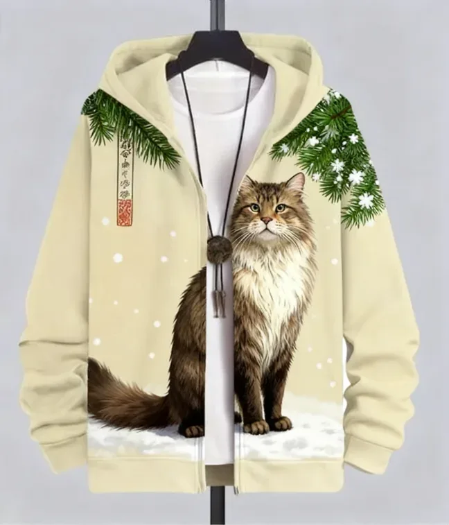 Hot Animal Cat Sweatshirt Zipper Hoodies 3D Printing Man Tracksuit Zipper Long Sleeve Fashion Hoodie Men's Y2K Clothing — image 4
