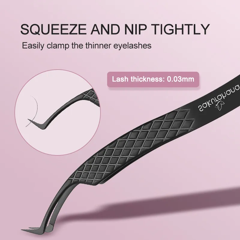 High-end Eyelash Tweezers Black Fiber Tip For Lash Extensions Mega Volume Mink Lashes Tool Straight Head Curved Tip — image 5