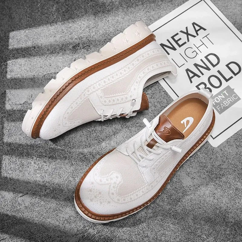 Men's Brogue Knit Oxford Sneakers Breathable Lightweight Casual Dress Walking Shoes Soft Cushion Non Slip Platform Fashion Sne — image 6