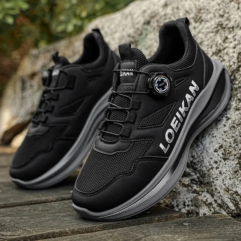 Men Rotary Buckle Running Sneakers Breathable Mesh Lightweight Cushion Sole Non Slip Daily Walking Shoes 2 Colors — image 2