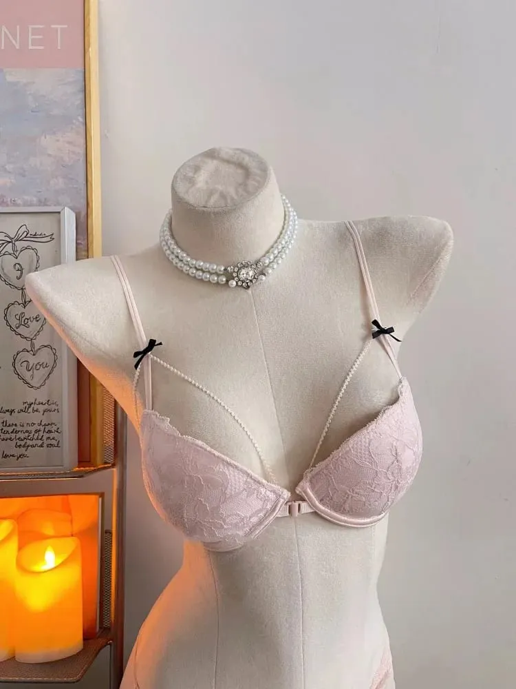 Minimal Coquette Lace Front Clasp Bra & Set Wirefree Thin Straps Beauty Back Side Wrap Support Small Bust Curvy Light Intimates — image 2
