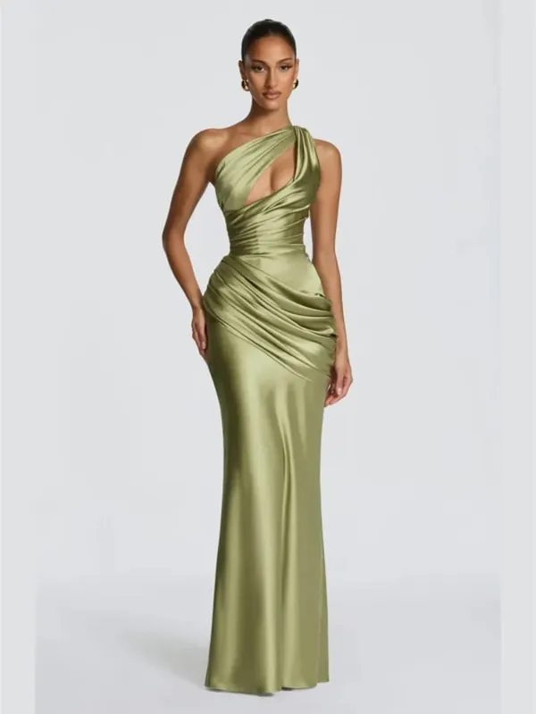 Gaun Halter Berlipat Solid Fashion Wanita Gaun Maxi Belah Punggung Terbuka Tanpa Lengan Cinch Pinggang 2026 Gaun Pesta Wanita Musim Panas Seksi